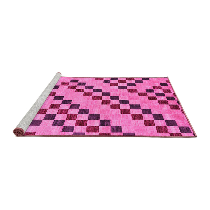 Sideview of Machine Washable Checkered Pink Modern Rug, wshabs254pnk