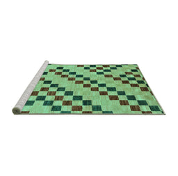 Sideview of Machine Washable Checkered Turquoise Modern Area Rugs, wshabs254turq