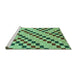 Sideview of Machine Washable Checkered Turquoise Modern Area Rugs, wshabs254turq