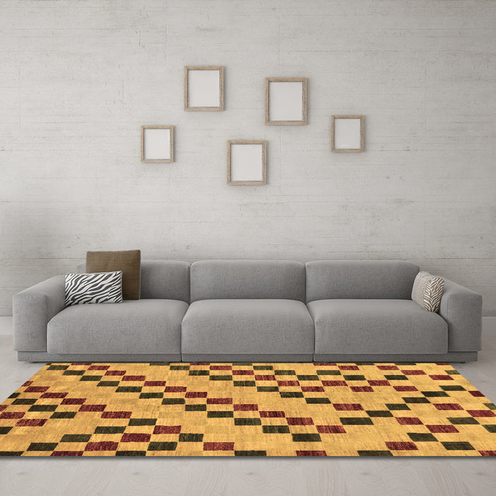 Machine Washable Checkered Brown Modern Rug in a Living Room,, wshabs254brn