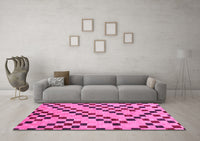 Machine Washable Checkered Pink Modern Rug, wshabs254pnk