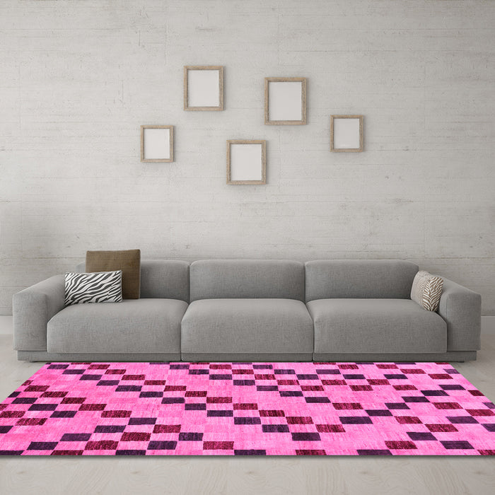 Machine Washable Checkered Pink Modern Rug in a Living Room, wshabs254pnk