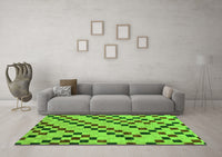 Machine Washable Checkered Green Modern Rug, wshabs254grn