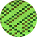 Round Machine Washable Checkered Green Modern Area Rugs, wshabs254grn