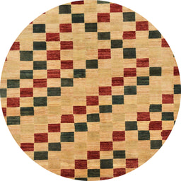 Round Abstract Orange Checkered Rug, abs254
