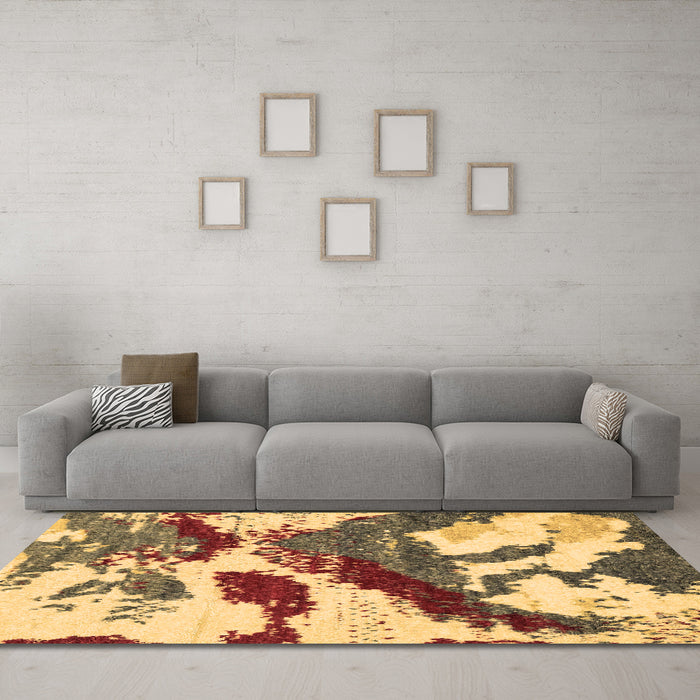 Machine Washable Abstract Brown Modern Rug in a Living Room,, wshabs2550brn