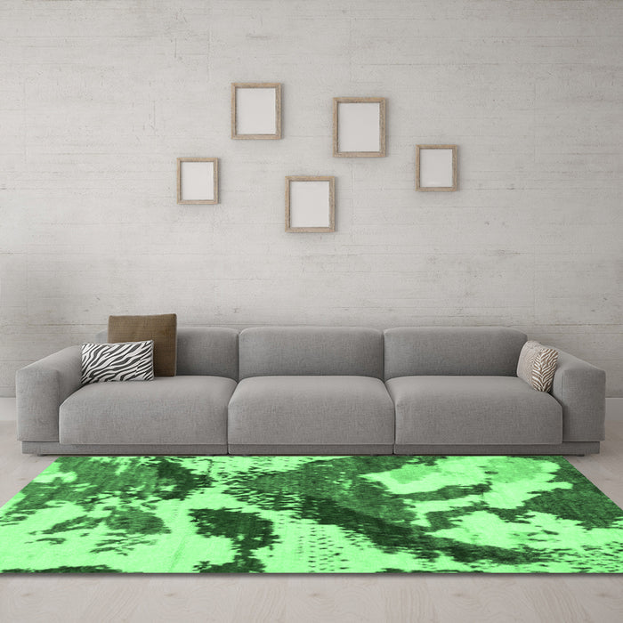 Machine Washable Abstract Emerald Green Modern Area Rugs in a Living Room,, wshabs2550emgrn