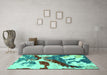 Machine Washable Abstract Turquoise Modern Area Rugs in a Living Room,, wshabs2550turq