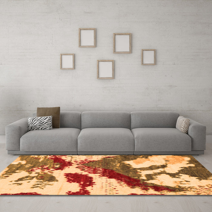 Machine Washable Abstract Orange Modern Area Rugs in a Living Room, wshabs2550org