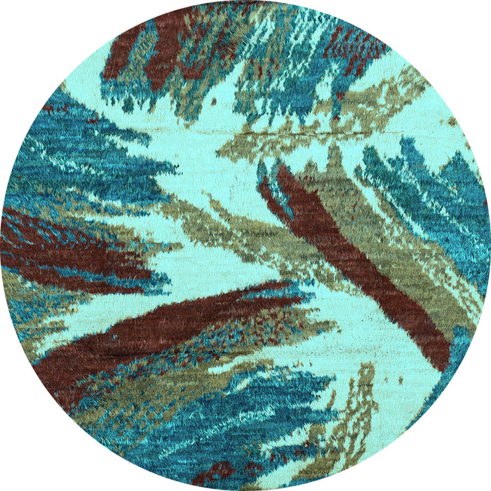 Round Machine Washable Abstract Light Blue Modern Rug, wshabs2551lblu