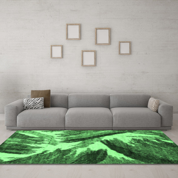 Machine Washable Abstract Emerald Green Modern Area Rugs in a Living Room,, wshabs2551emgrn