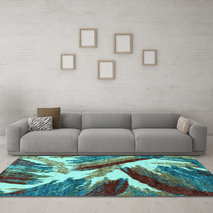 Machine Washable Abstract Light Blue Modern Rug in a Living Room, wshabs2551lblu