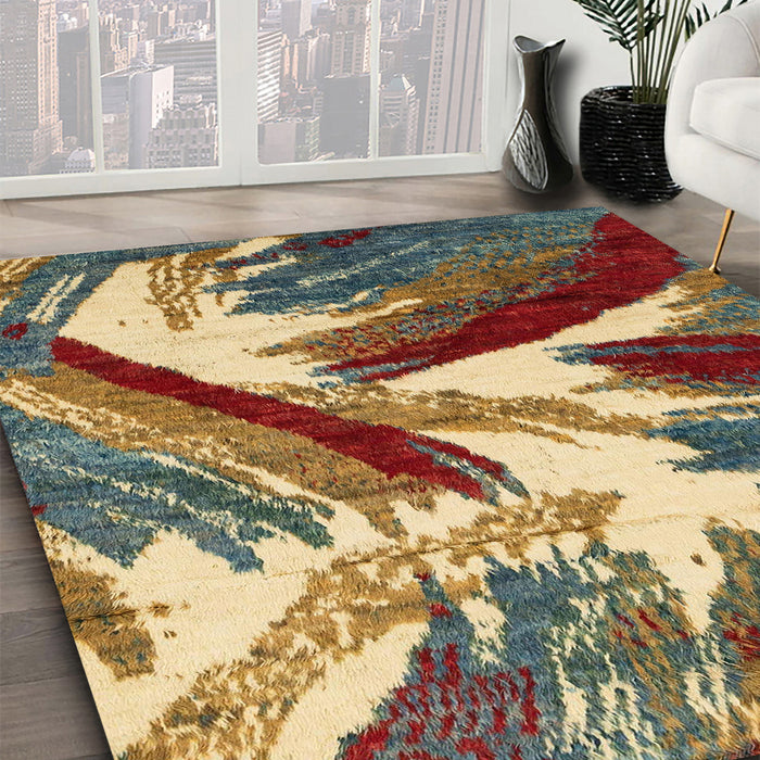 Abstract Dark Sienna Brown Modern Rug in Family Room, abs2551