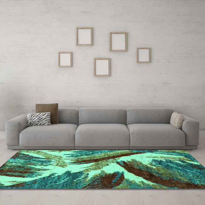 Machine Washable Abstract Turquoise Modern Area Rugs in a Living Room,, wshabs2551turq