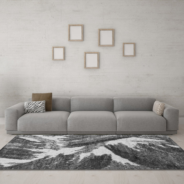 Machine Washable Abstract Gray Modern Rug in a Living Room,, wshabs2551gry
