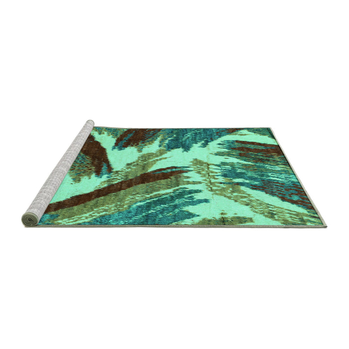 Sideview of Machine Washable Abstract Turquoise Modern Area Rugs, wshabs2551turq
