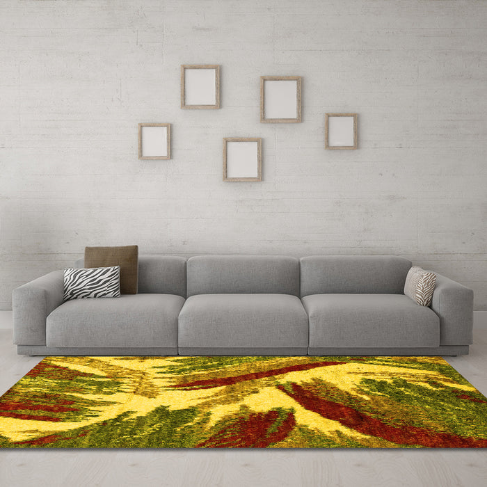 Machine Washable Abstract Yellow Modern Rug in a Living Room, wshabs2551yw