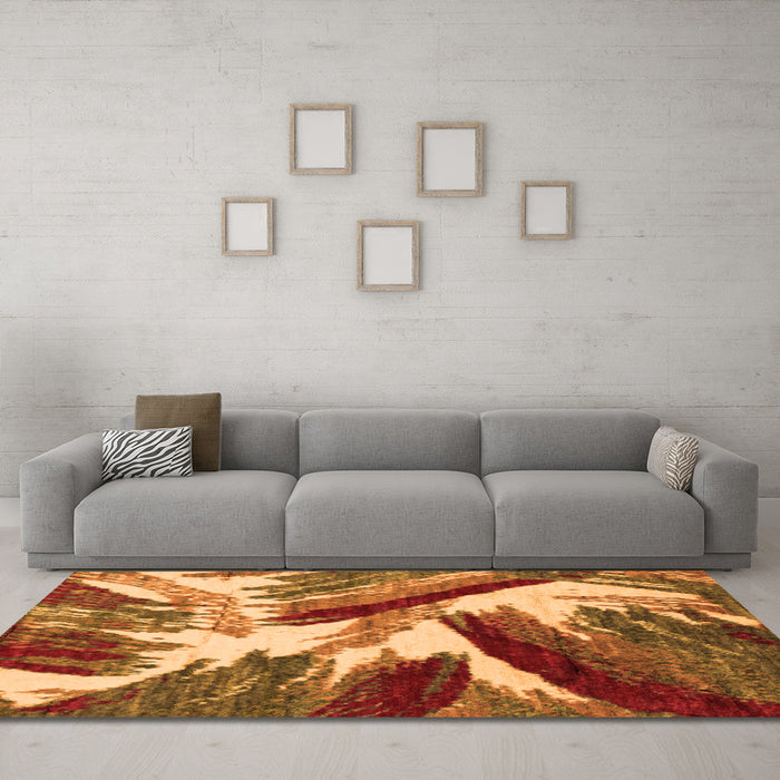 Machine Washable Abstract Orange Modern Area Rugs in a Living Room, wshabs2551org