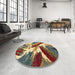 Round Machine Washable Abstract Dark Sienna Brown Rug in a Office, wshabs2551