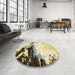 Round Machine Washable Abstract Brown Gold Rug in a Office, wshabs2552