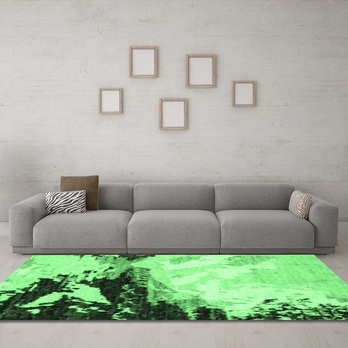 Machine Washable Abstract Emerald Green Modern Area Rugs in a Living Room,, wshabs2552emgrn