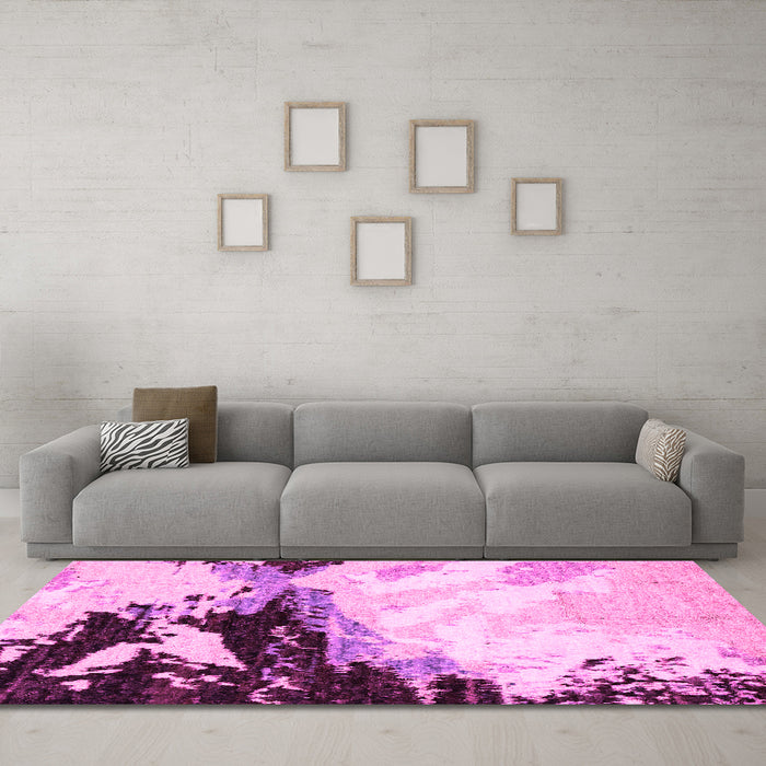 Machine Washable Abstract Pink Modern Rug in a Living Room, wshabs2552pnk