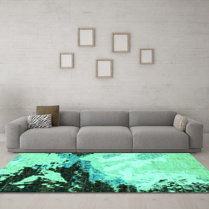 Machine Washable Abstract Turquoise Modern Area Rugs in a Living Room,, wshabs2552turq