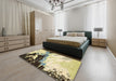 Abstract Brown Gold Modern Rug in a Bedroom, abs2552