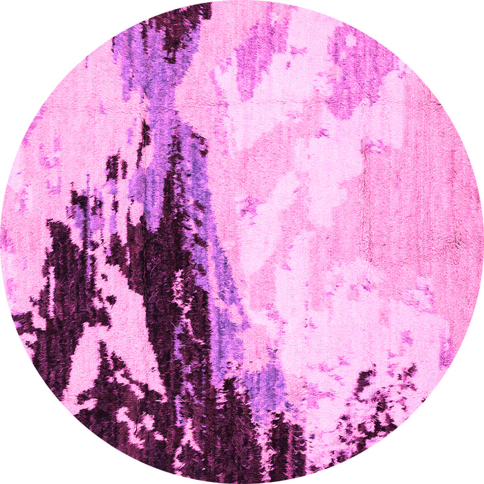 Round Machine Washable Abstract Pink Modern Rug, wshabs2552pnk