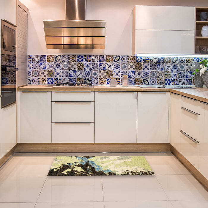 Machine Washable Abstract Brown Gold Rug in a Kitchen, wshabs2552