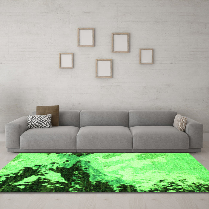 Machine Washable Abstract Green Modern Area Rugs in a Living Room,, wshabs2552grn