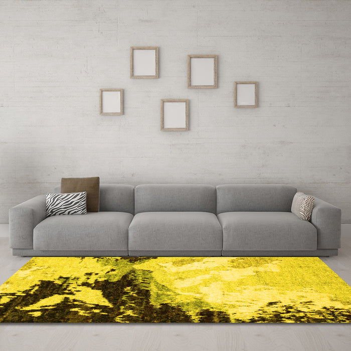 Machine Washable Abstract Yellow Modern Rug in a Living Room, wshabs2552yw