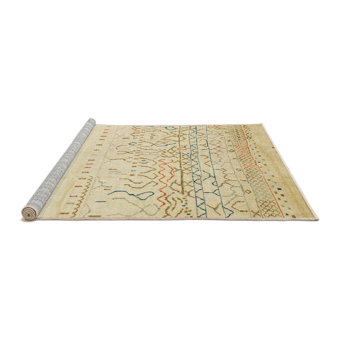 Sideview of Machine Washable Abstract Khaki Gold Rug, wshabs2553