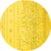 Round Machine Washable Abstract Yellow Modern Rug, wshabs2553yw