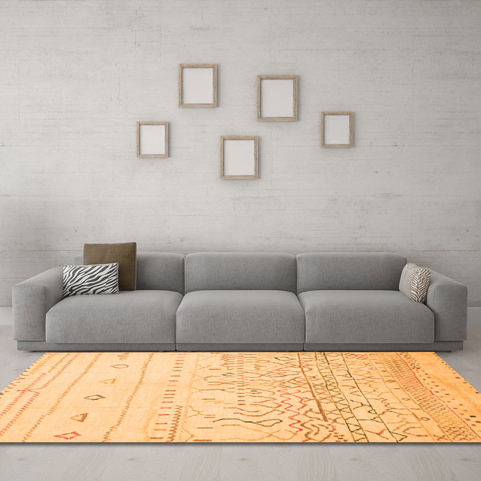 Machine Washable Abstract Orange Modern Area Rugs in a Living Room, wshabs2553org