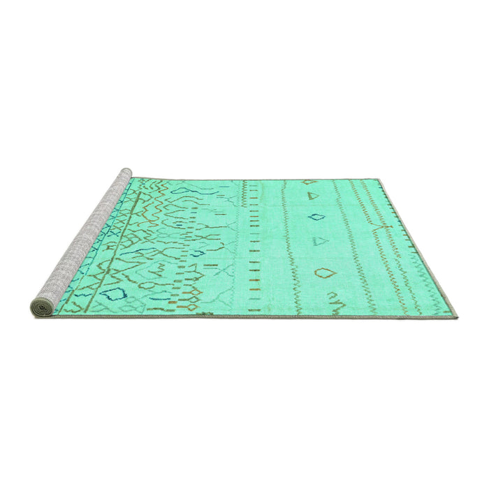 Sideview of Machine Washable Abstract Turquoise Modern Area Rugs, wshabs2553turq