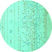 Round Machine Washable Abstract Turquoise Modern Area Rugs, wshabs2553turq