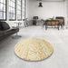 Round Abstract Khaki Gold Modern Rug in a Office, abs2553