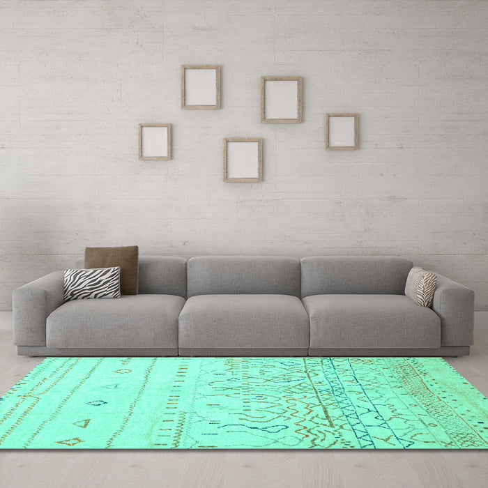 Machine Washable Abstract Turquoise Modern Area Rugs in a Living Room,, wshabs2553turq