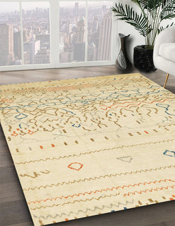 Machine Washable Abstract Khaki Gold Rug in a Family Room, wshabs2553