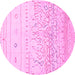 Round Machine Washable Abstract Pink Modern Rug, wshabs2553pnk