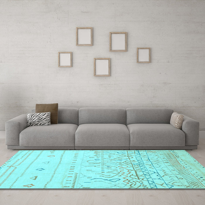 Machine Washable Abstract Light Blue Modern Rug in a Living Room, wshabs2553lblu