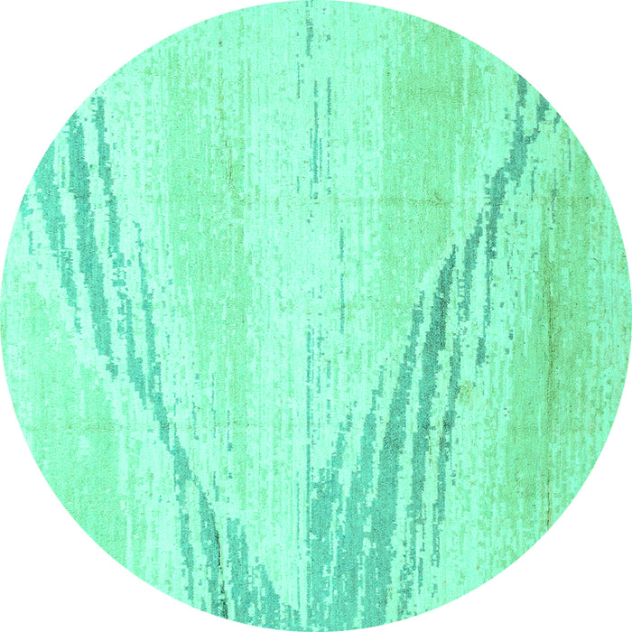 Round Machine Washable Abstract Turquoise Modern Area Rugs, wshabs2554turq