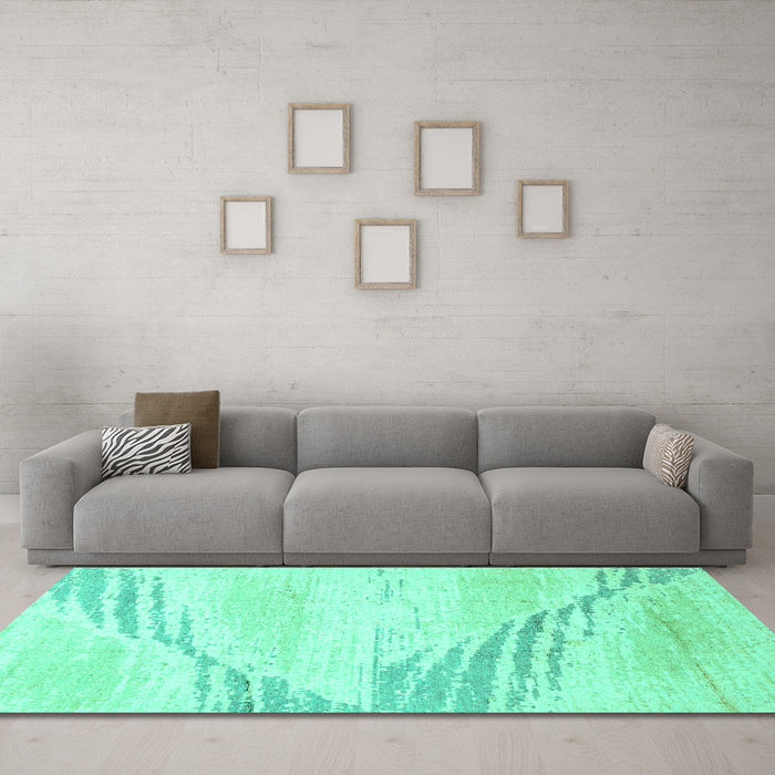 Machine Washable Abstract Turquoise Modern Area Rugs in a Living Room,, wshabs2554turq