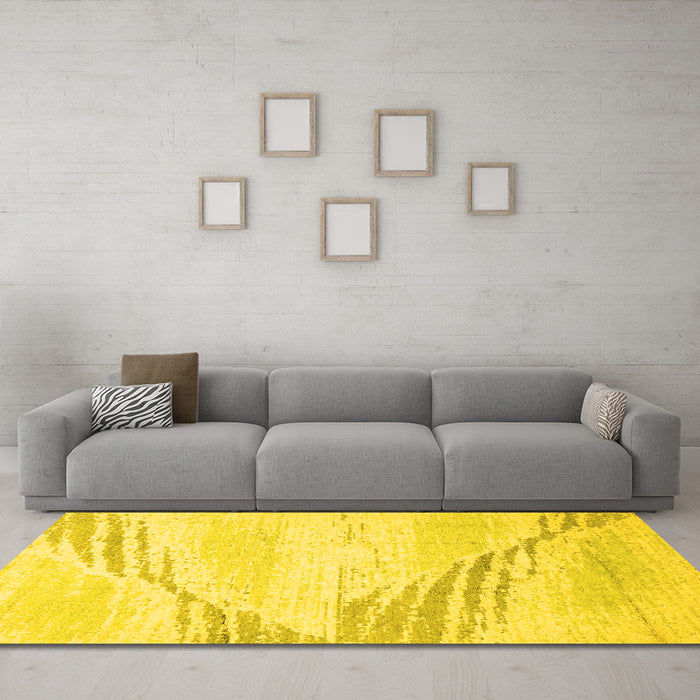 Machine Washable Abstract Yellow Modern Rug in a Living Room, wshabs2554yw