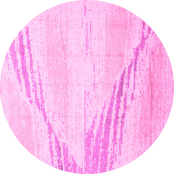 Round Machine Washable Abstract Pink Modern Rug, wshabs2554pnk