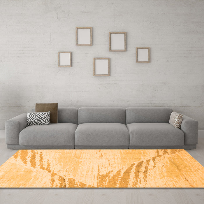 Machine Washable Abstract Orange Modern Area Rugs in a Living Room, wshabs2554org