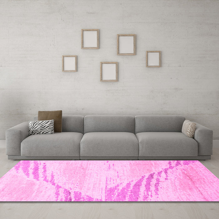 Machine Washable Abstract Pink Modern Rug in a Living Room, wshabs2554pnk