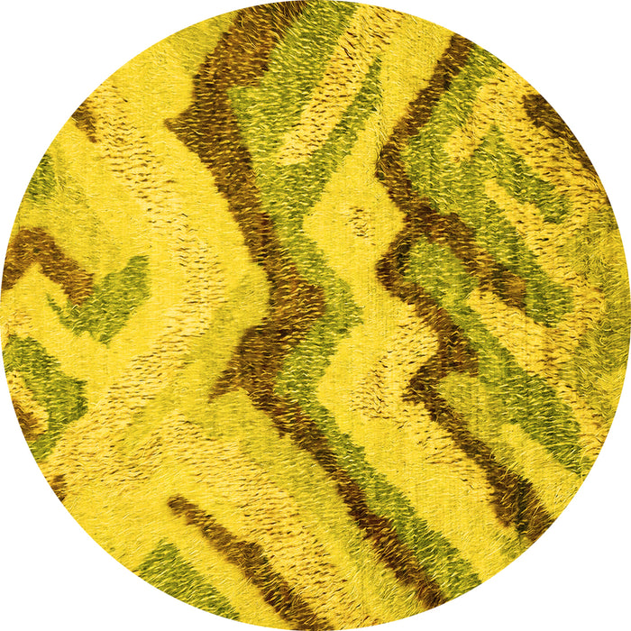 Round Abstract Yellow Modern Rug, abs2555yw