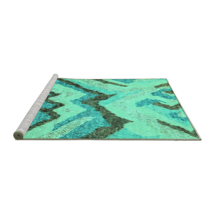 Sideview of Machine Washable Abstract Turquoise Modern Area Rugs, wshabs2555turq